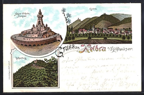 Lithographie kelbra blick auf - kelbra,,